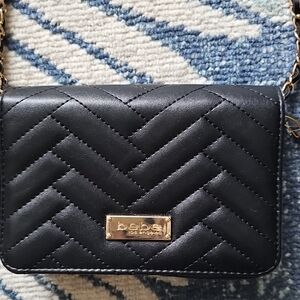 Bebe Black Quilted Crossbody Bag with Gold Accents